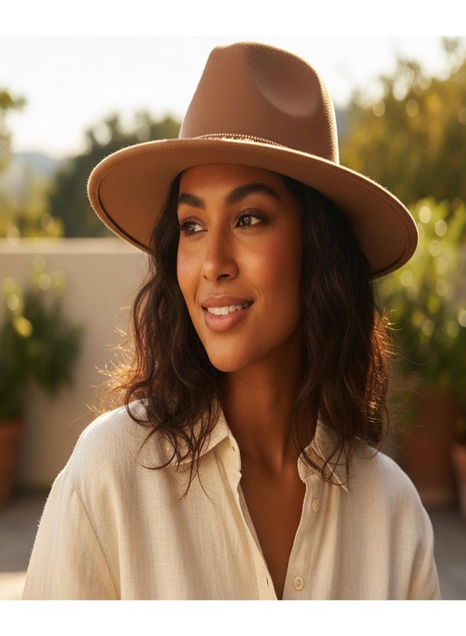 Lisianthus Felt Fedora Hats for Women & Men Wide Brim Panama Hat Khaki - Image 5